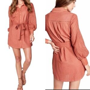 Allison New York Eyelet Long Sleeve Shirt Dress in Terracotta| Sz Lg NWT